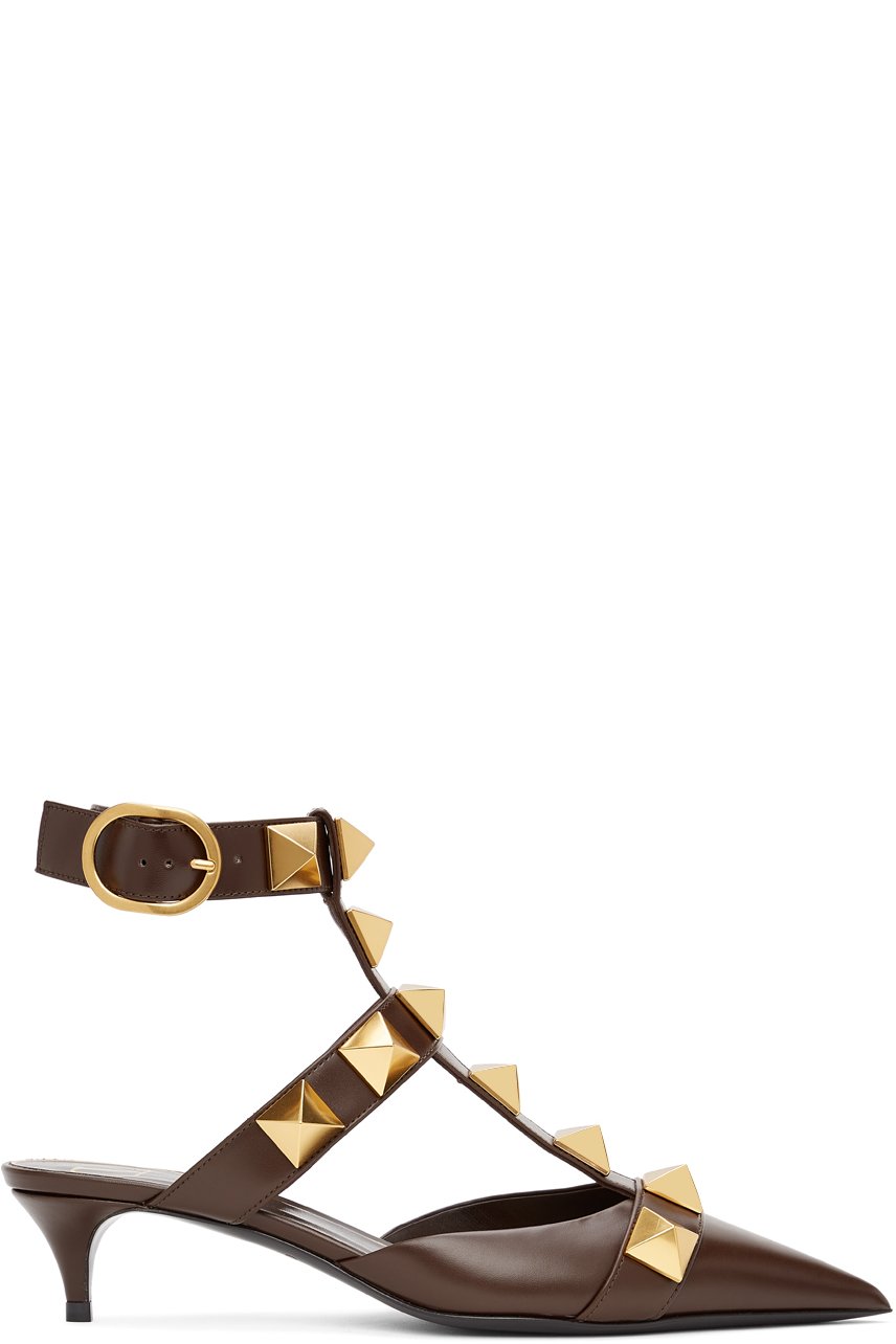 Valentino Garavani - Chaussures à petits talons Medium Roman Stud brunes