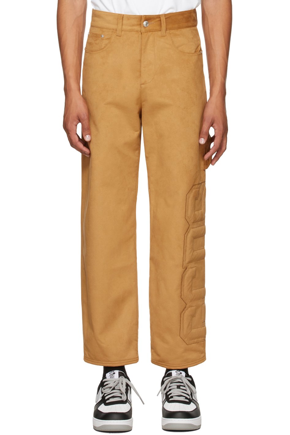 GCDS - Tan Faux-Suede Logo Trousers