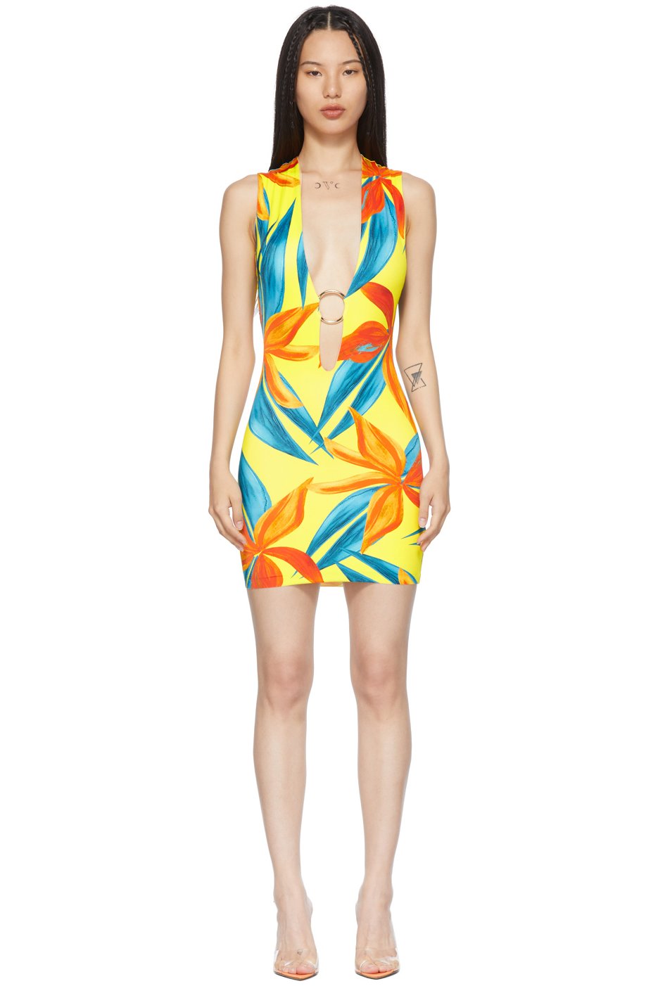 Louisa Ballou - Robe sans manches jaune et orange à anneau exclusive à SSENSE