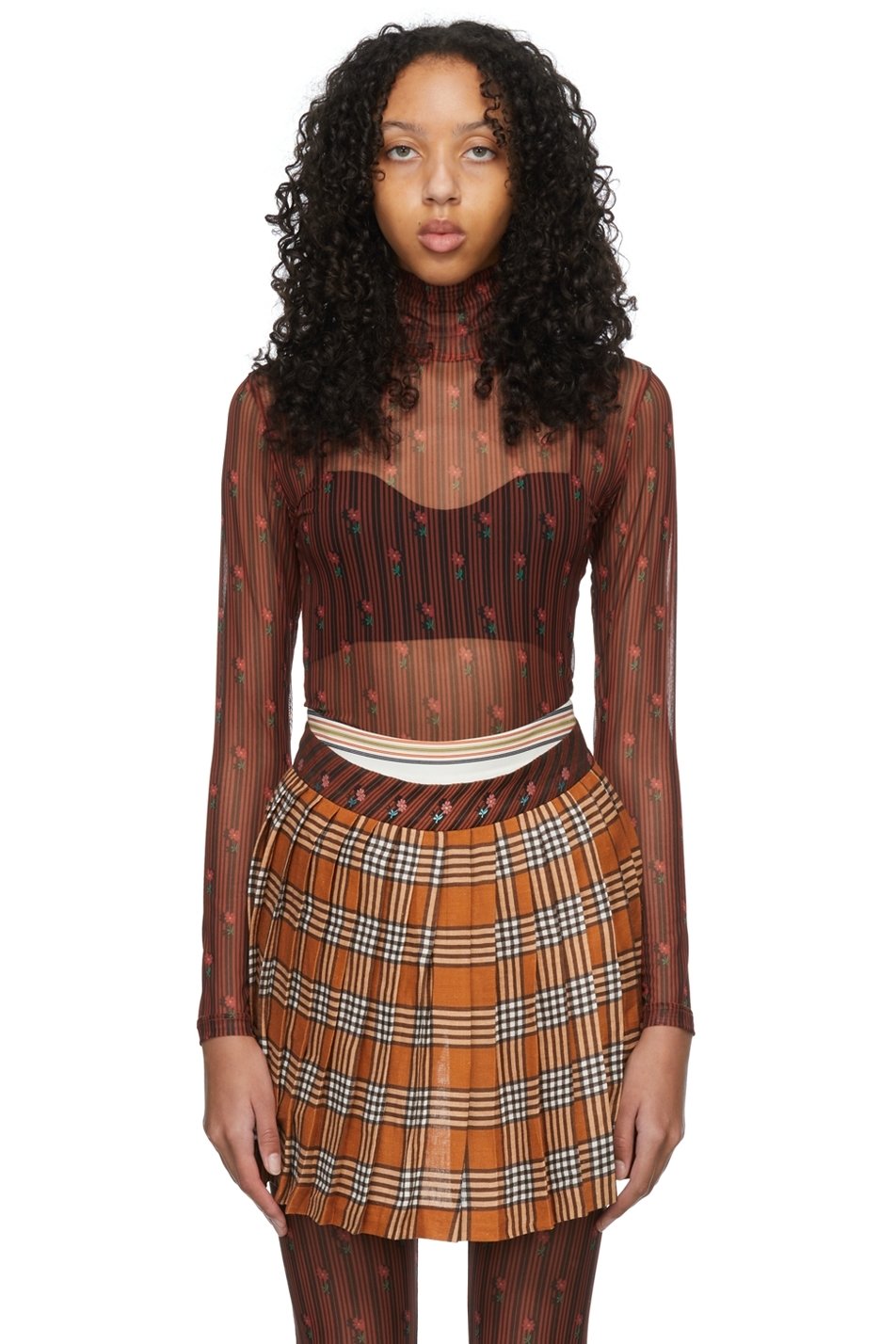 SHUTING QIU - T-shirt noir et orange en polyester