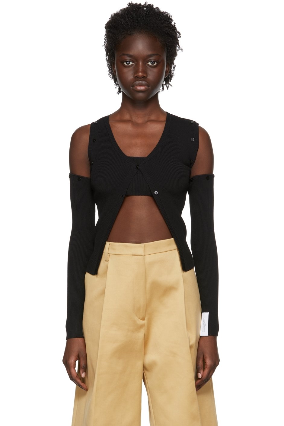 Rokh - Ensemble de cardigan et de débardeur noirs en viscose