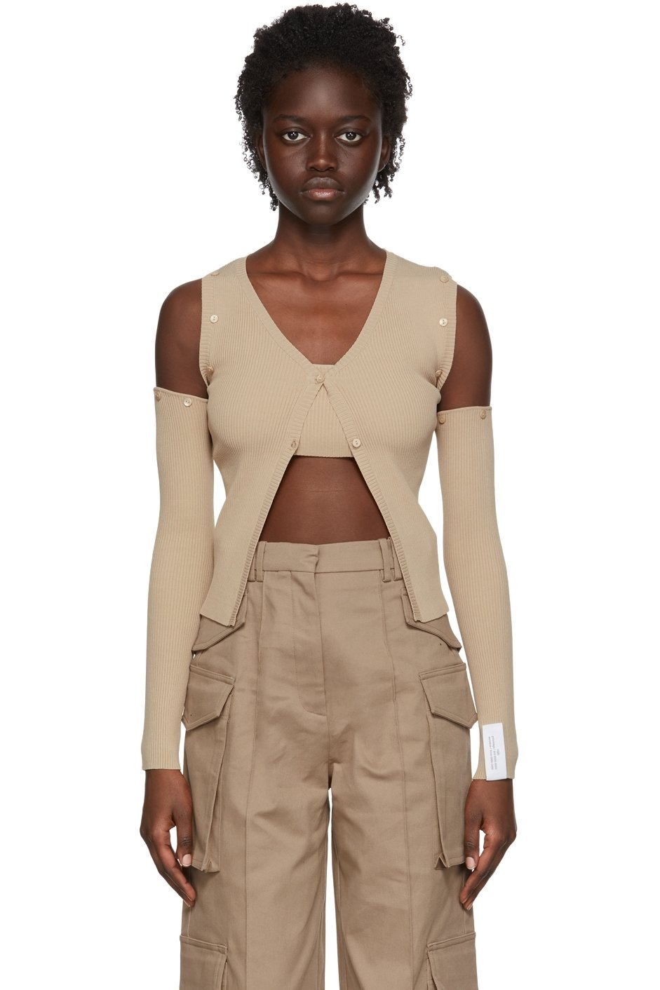 Rokh - Ensemble de cardigan et de débardeur beige en viscose