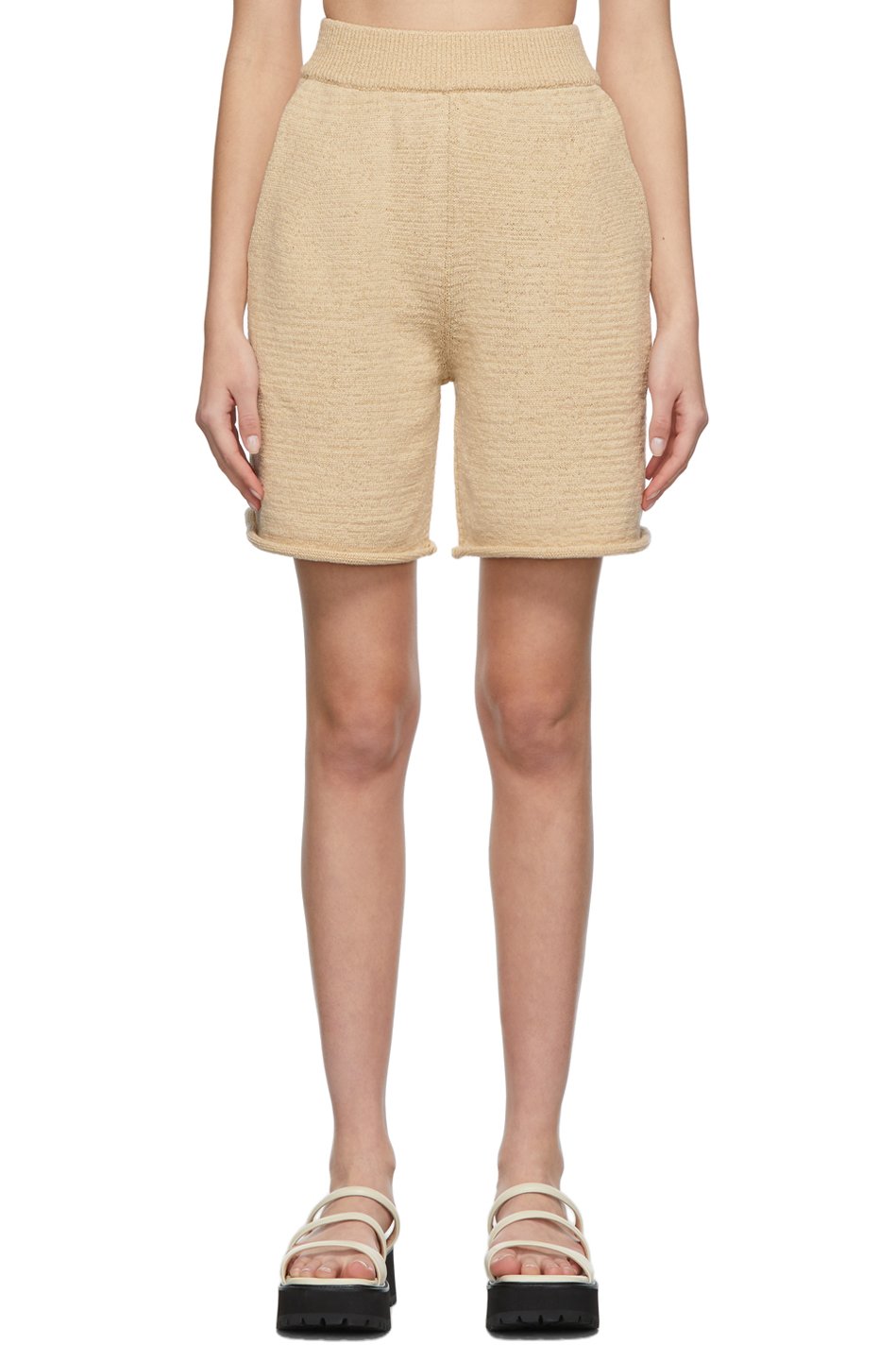 Missing You Already - Beige Tape Yarn Half Pant Shorts