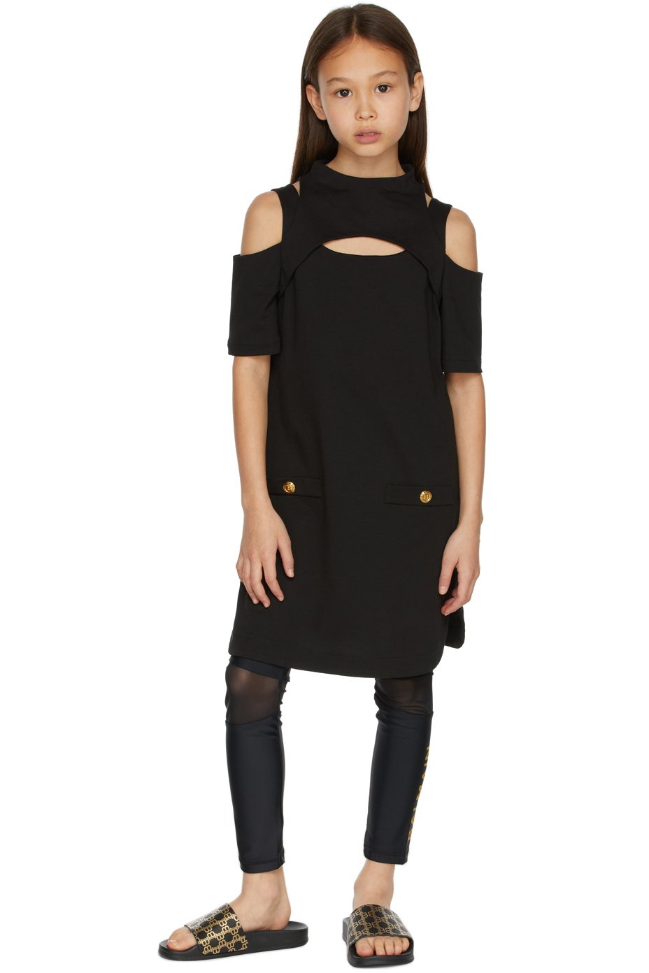 Balmain - 黑色 Cut-Out 儿童连衣裙