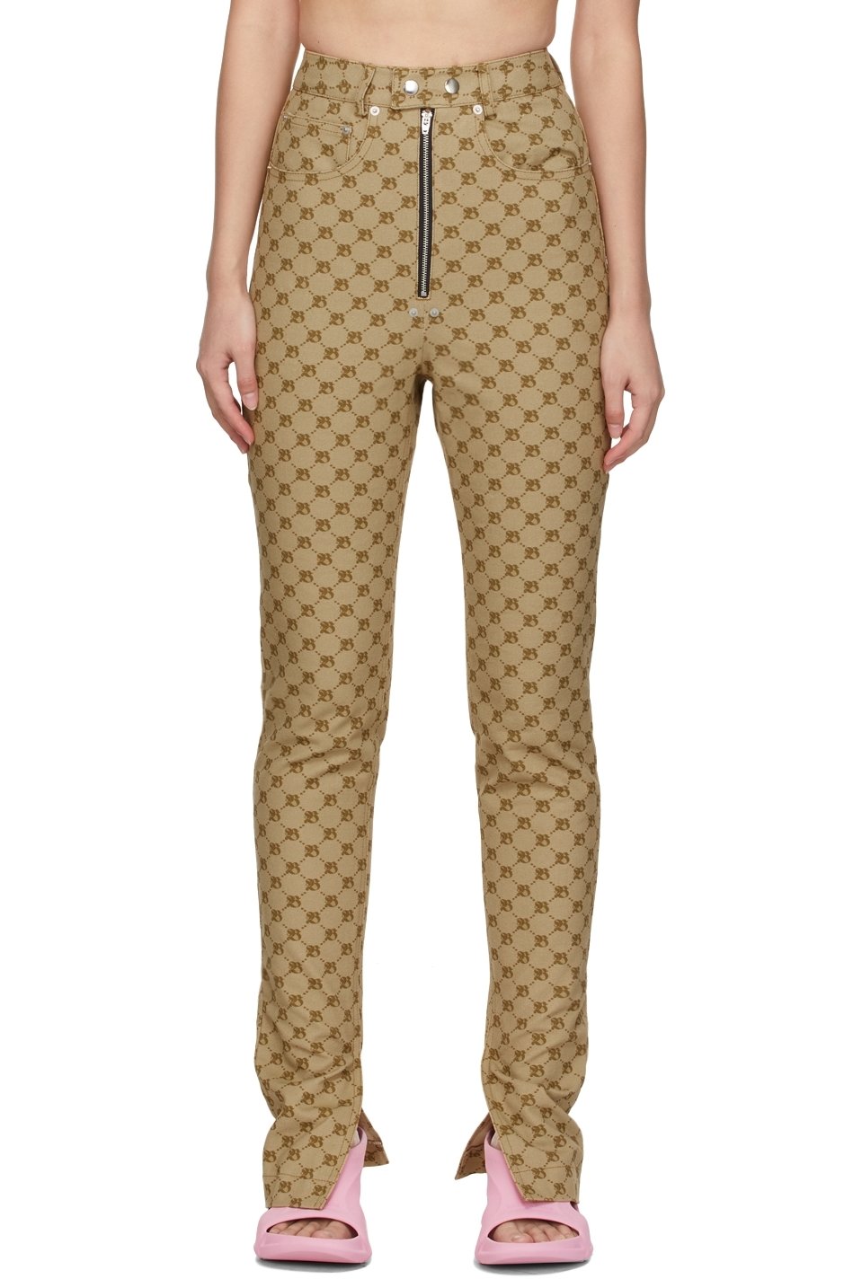 BONBOM - Jean beige à monogrammes