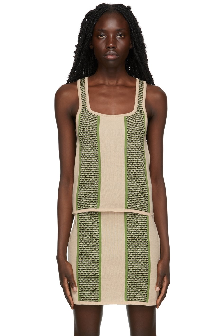 Ahluwalia - Débardeur beige et vert en laine