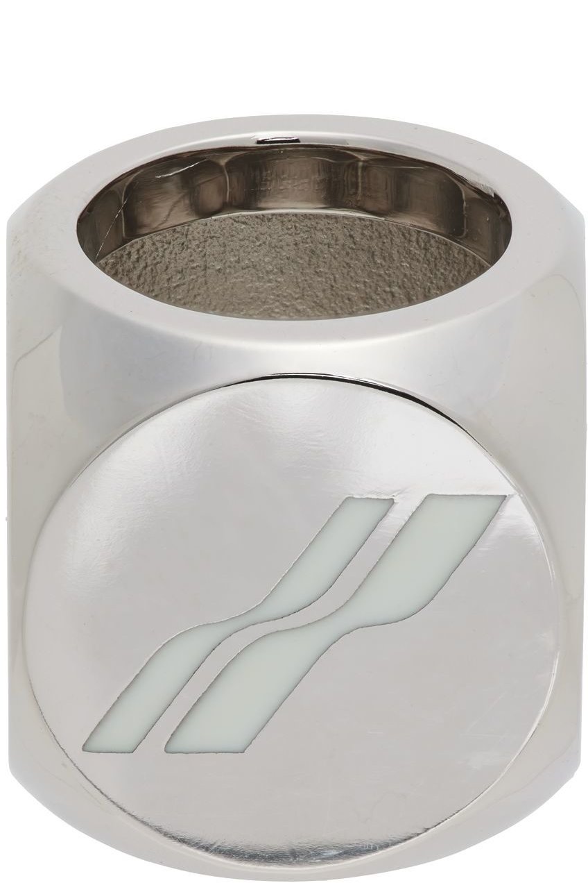 We11done - Bague graphique argenté et blanc à logo