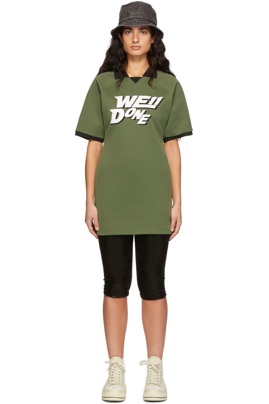 We11done - Robe courte verte en polyester à manches raglan