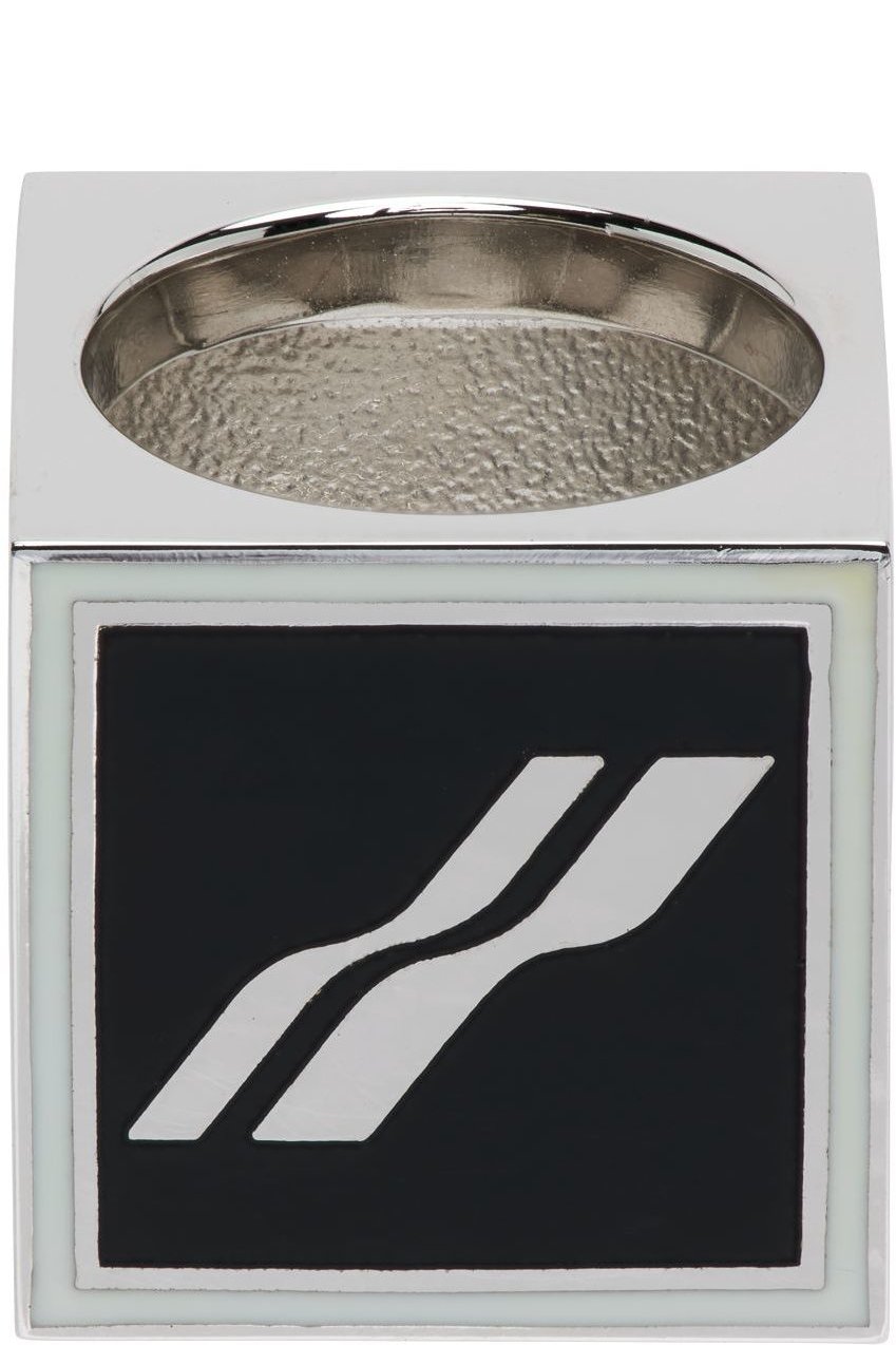 We11done - Silver & Black Square Logo Dice Ring