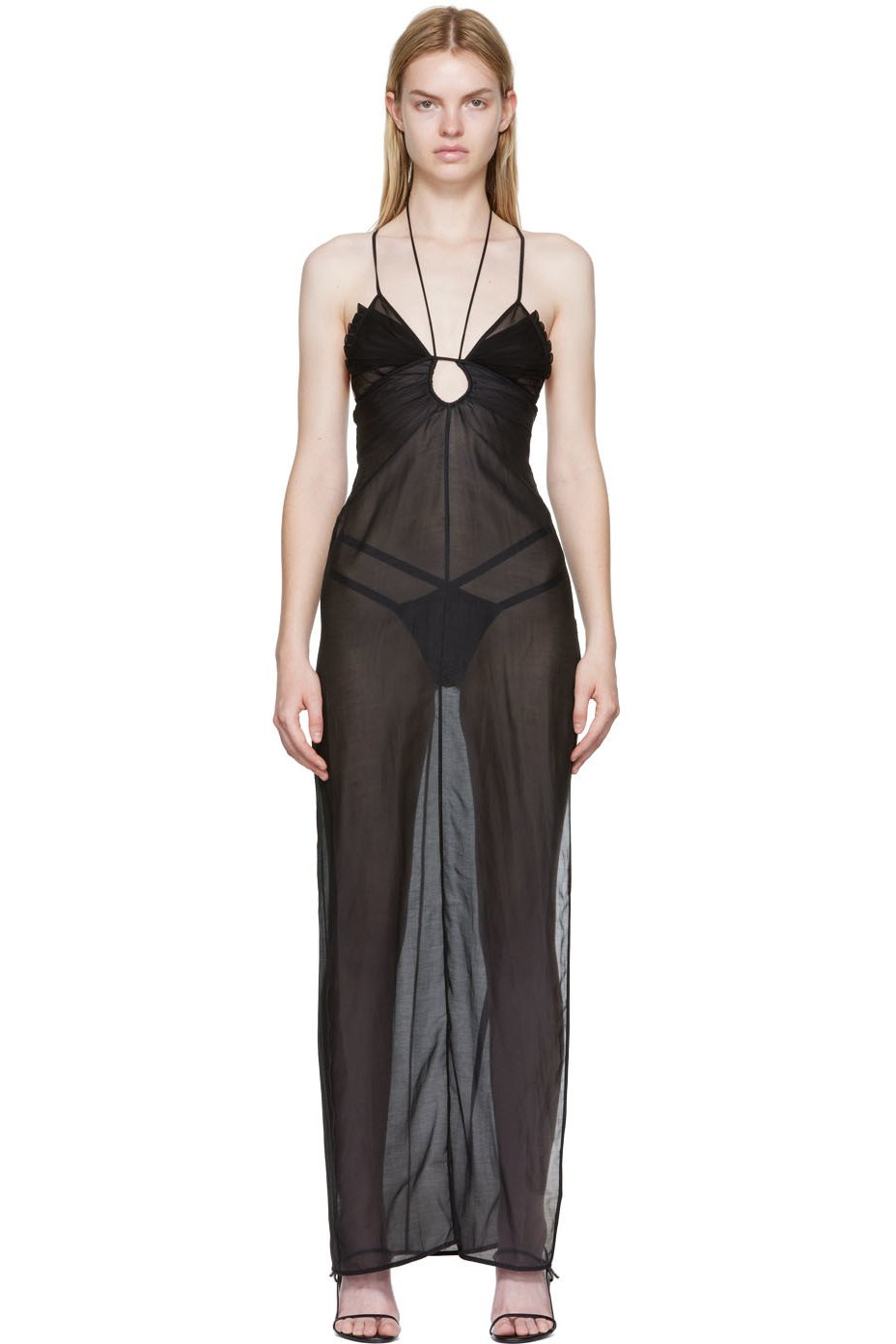 Nensi Dojaka - Robe longue noire à plis et à découpe circulaire