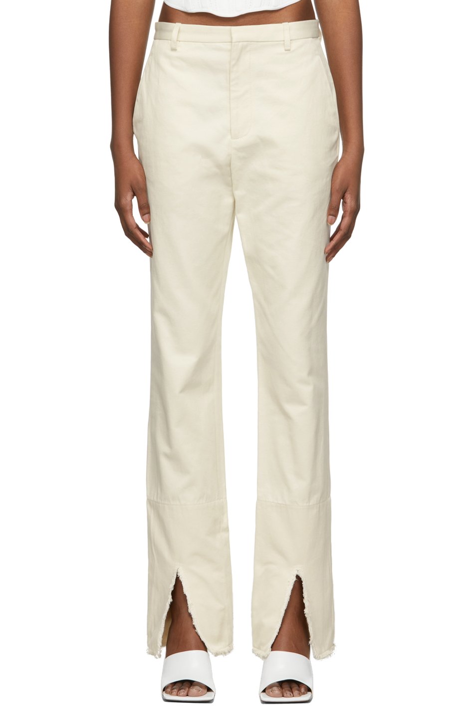 Dion Lee - Pantalon blanc cassé effiloché à revers fendus
