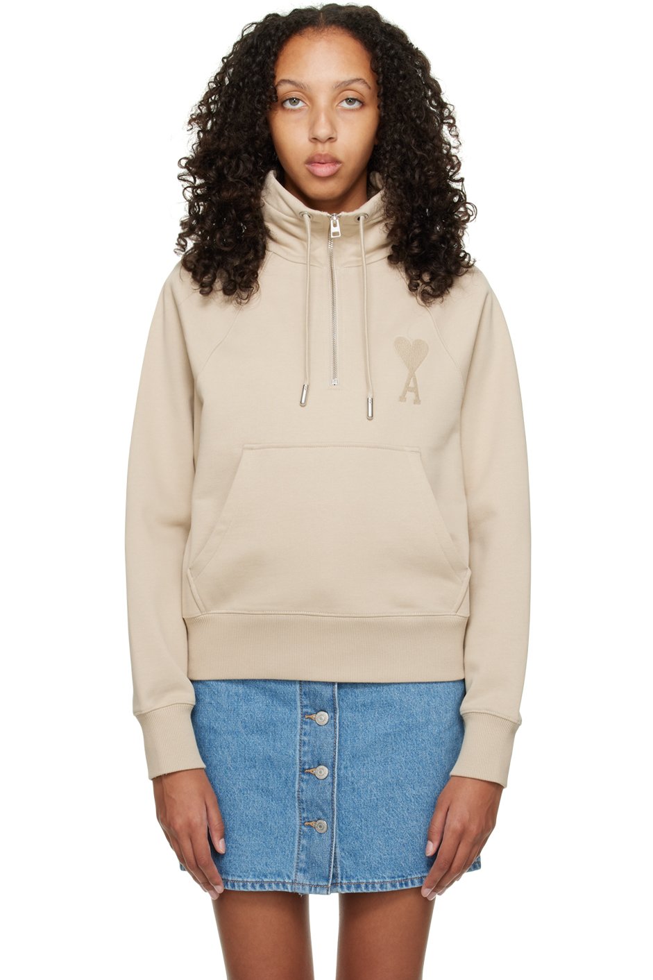 AMI Paris - Pull molletonné Ami de cœur beige