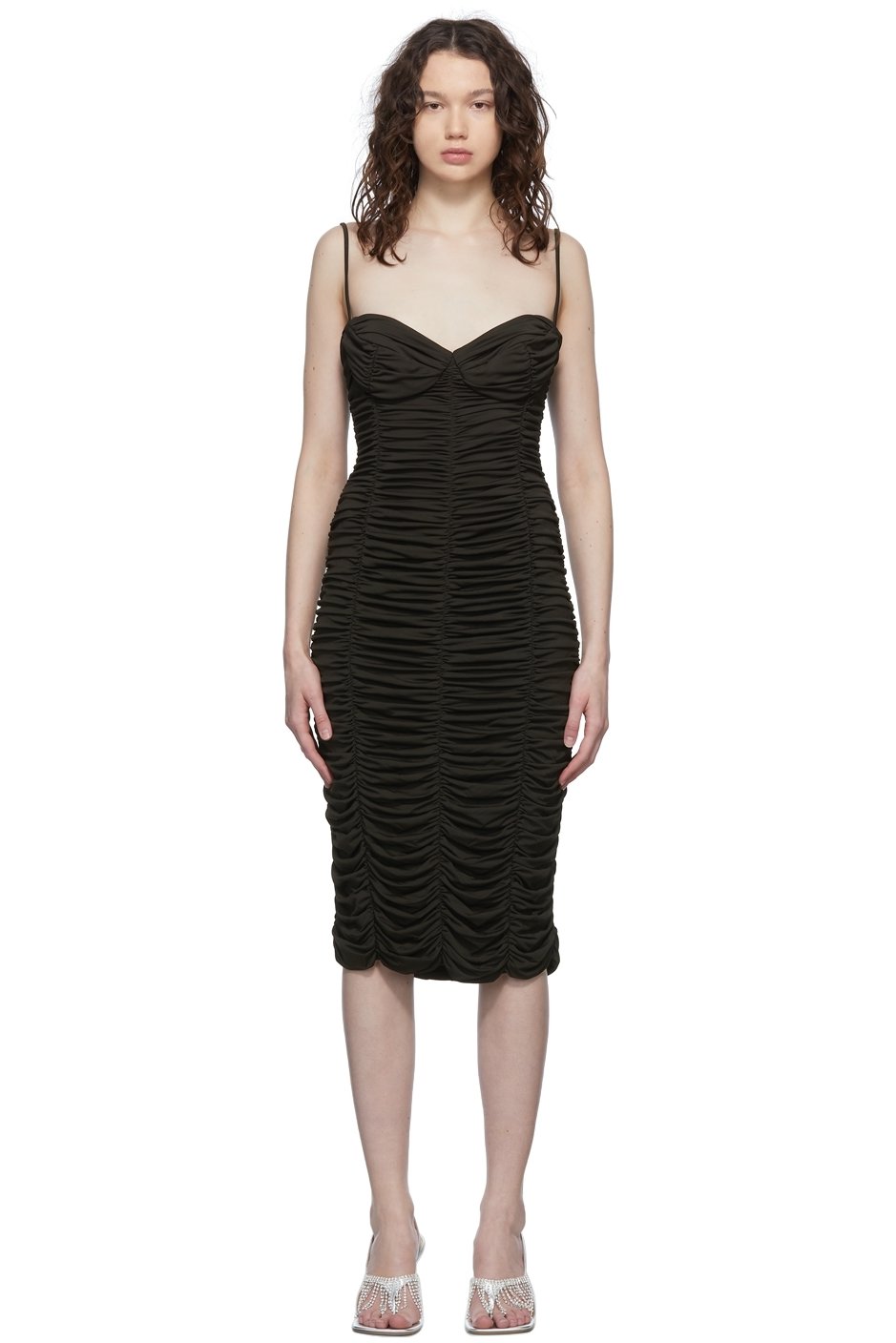 Magda Butrym - Robe midi brune à encolure en cœur