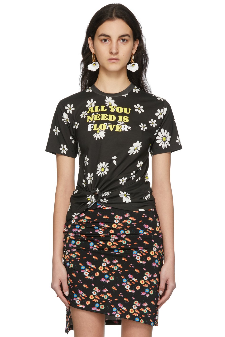 Rabanne - T-shirt noir à motif fleuri exclusif à SSENSE