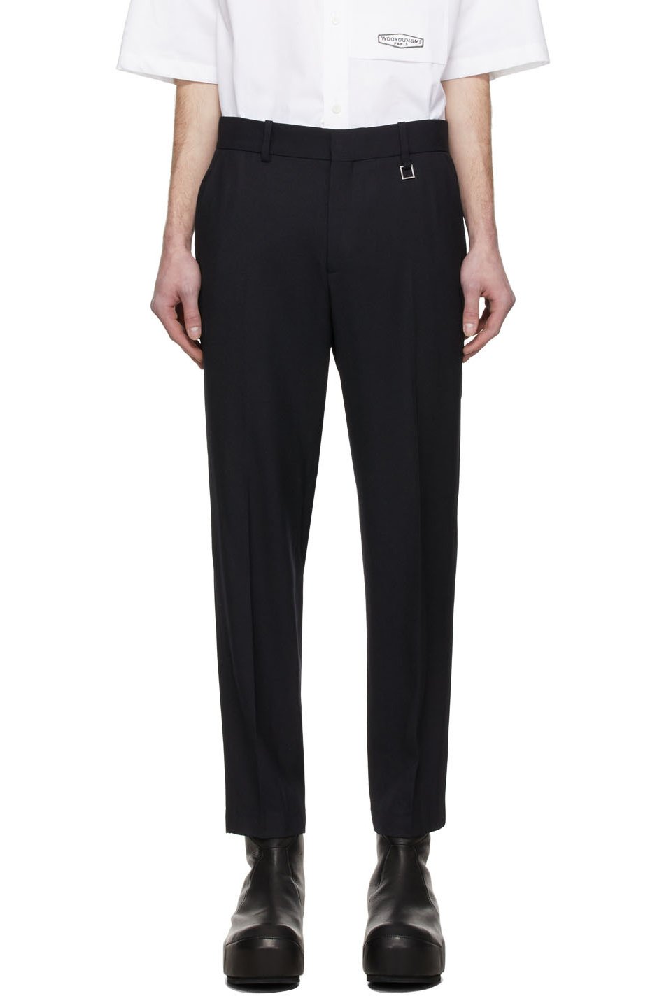 WOOYOUNGMI - Pantalon écourté bleu marine en laine