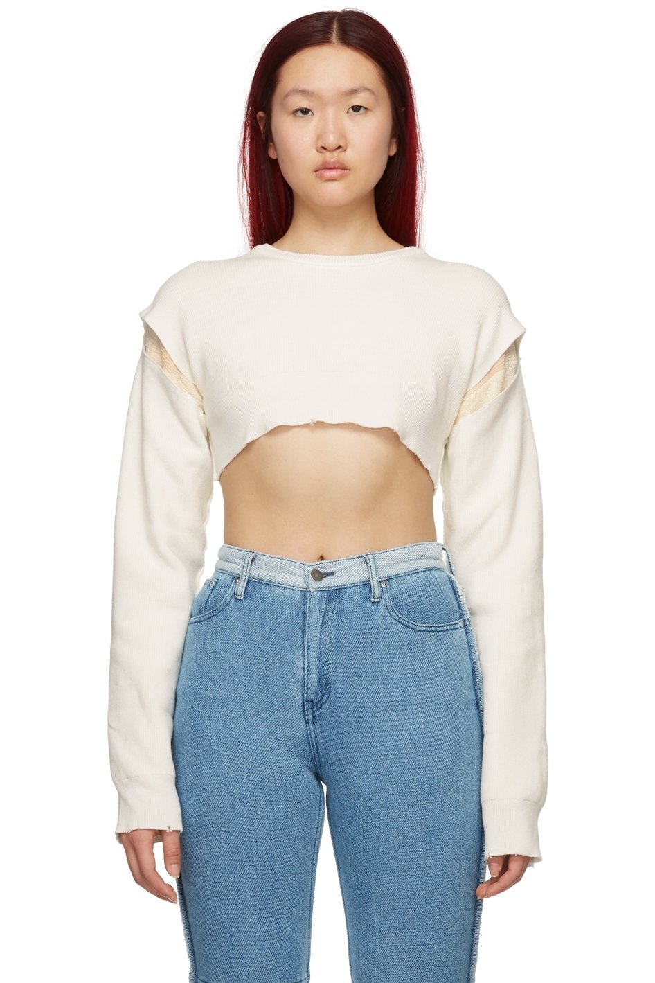 PERVERZE - Pull écourté réversible blanc