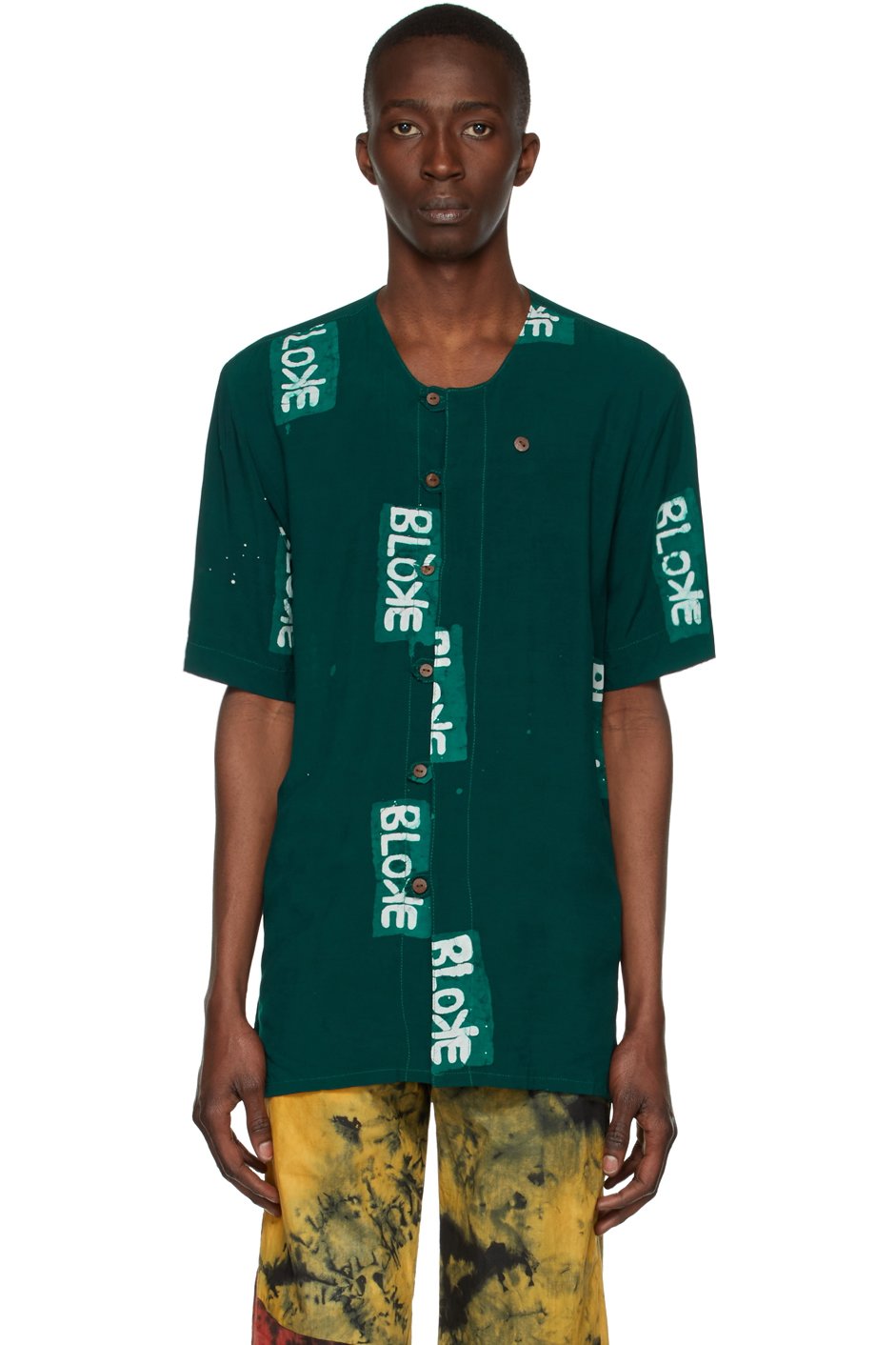 Bloke - Green Hand Dyed Collarless Shirt