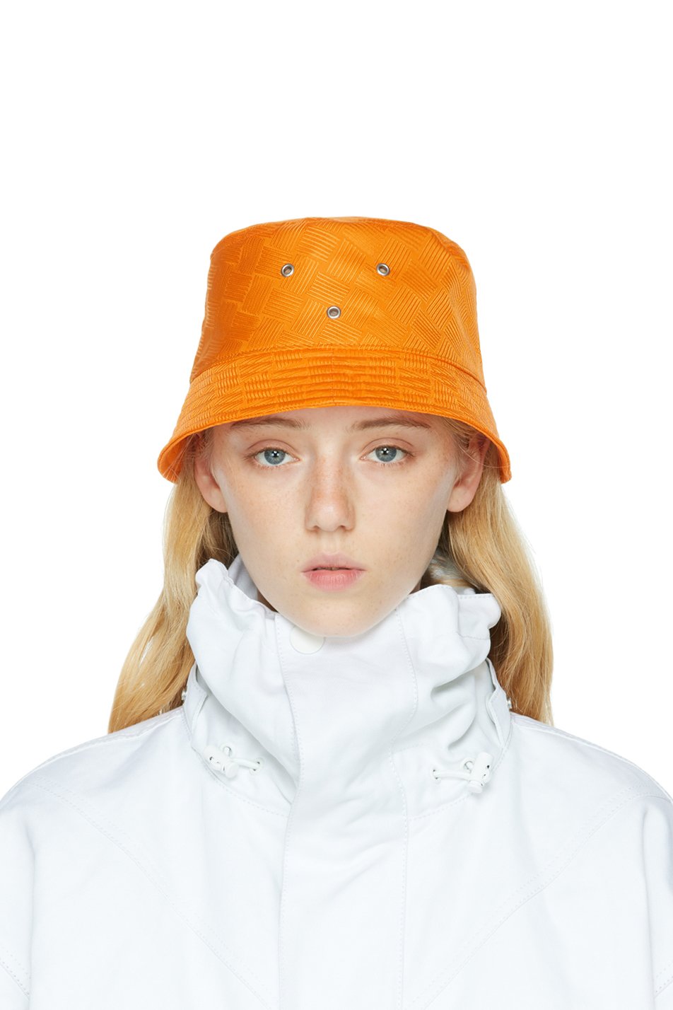 Bottega Veneta - Chapeau bob orange à motif Intreccio en tissu jacquard