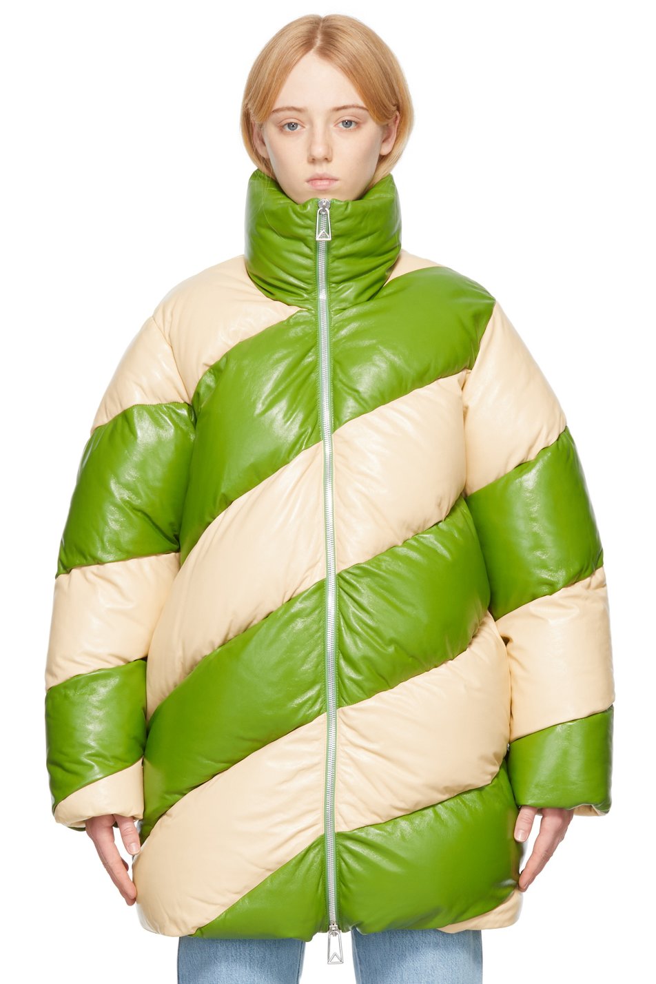 Bottega Veneta - Blouson vert et jaune en cuir