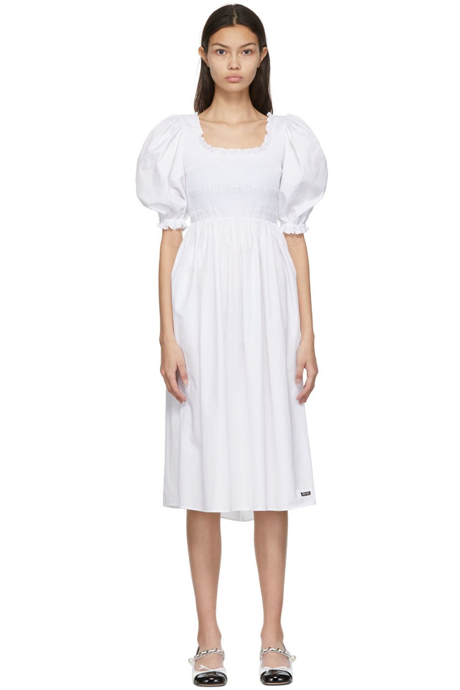 Miu Miu - Robe midi blanche en popeline