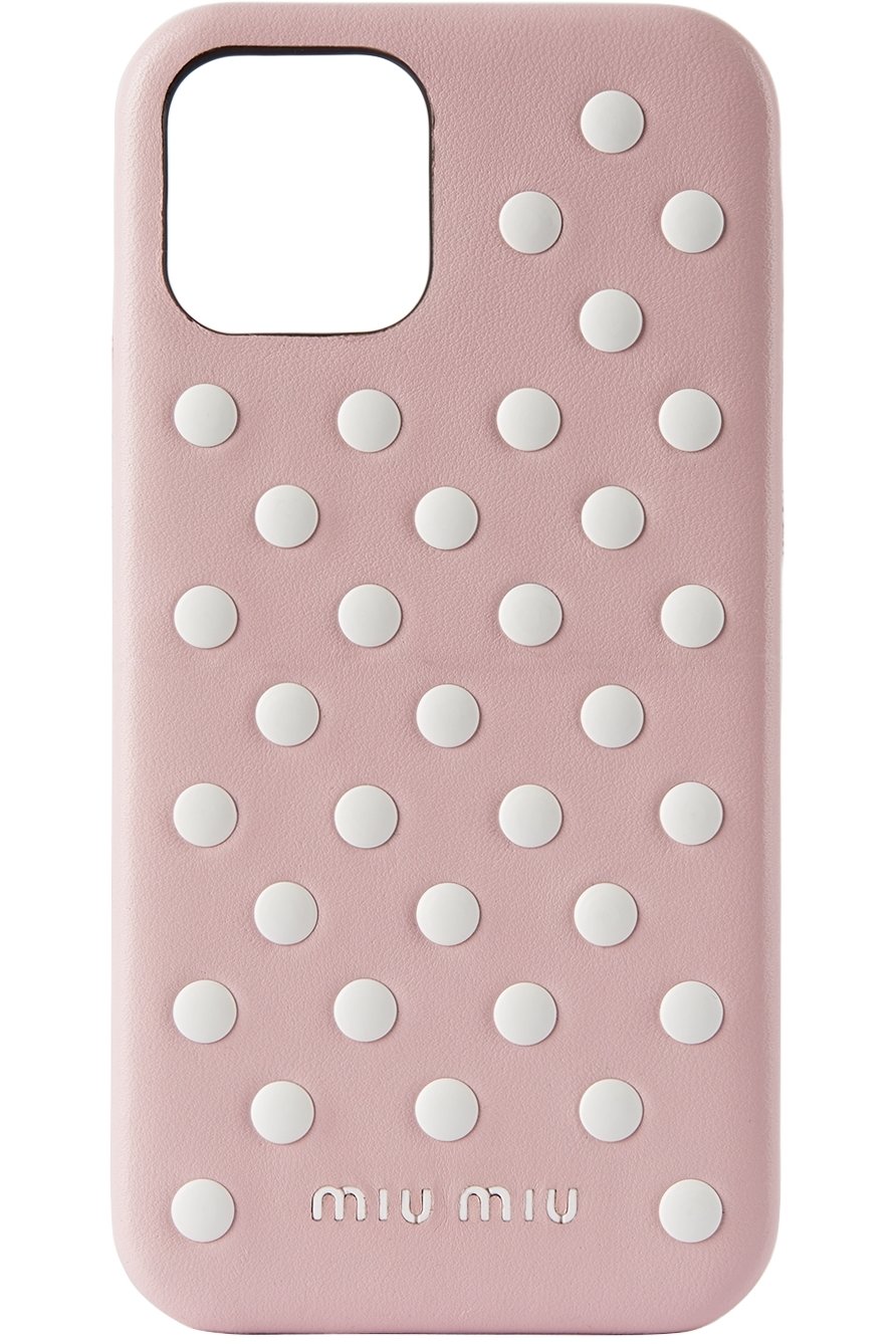Miu Miu - Étui pour iPhone 12/12 Pro rose en cuir à clous