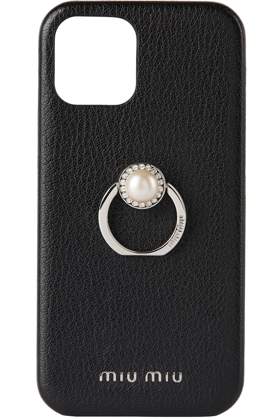 Miu Miu - Étui pour iPhone 12/12 noir à anneau orné de perles