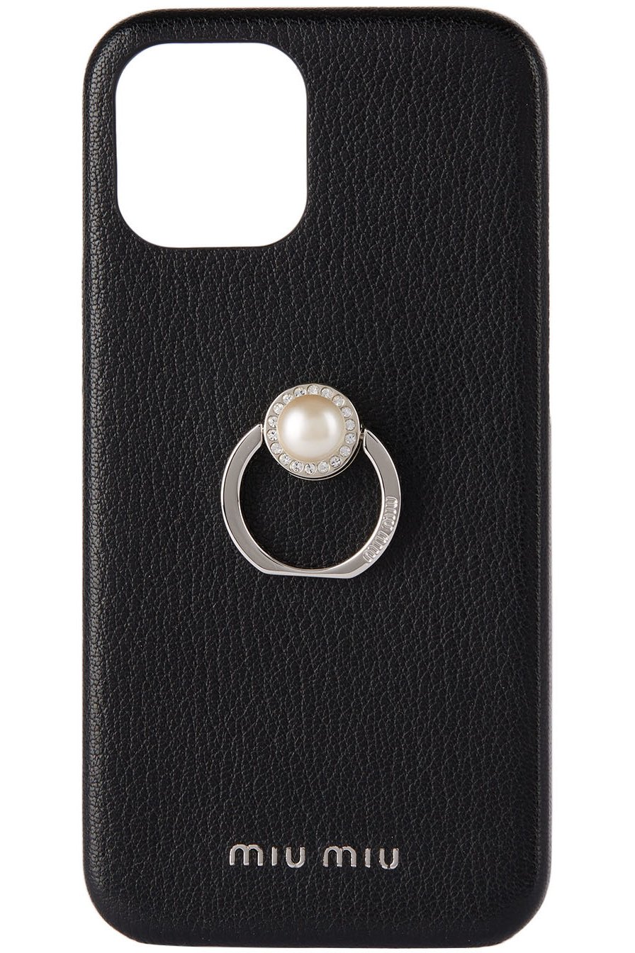 Miu Miu - Étui pour iPhone 12 Pro Max noir en cuir à perle