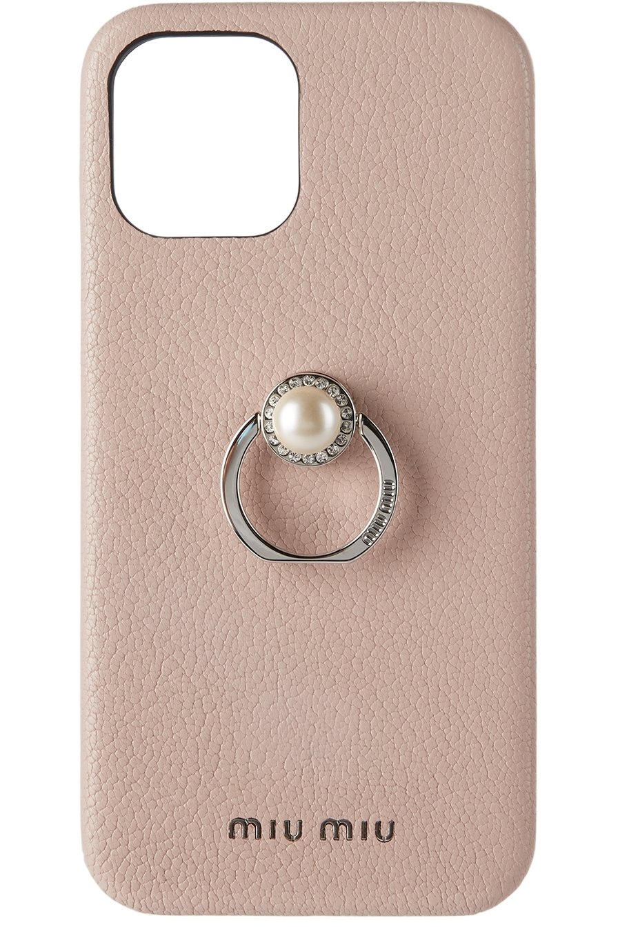 Miu Miu - Étui pour iPhone 12 Pro Max rose en cuir à perle
