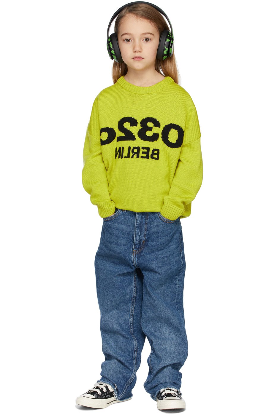 032c - SSENSE Exclusive Kids Green Selfie Sweater