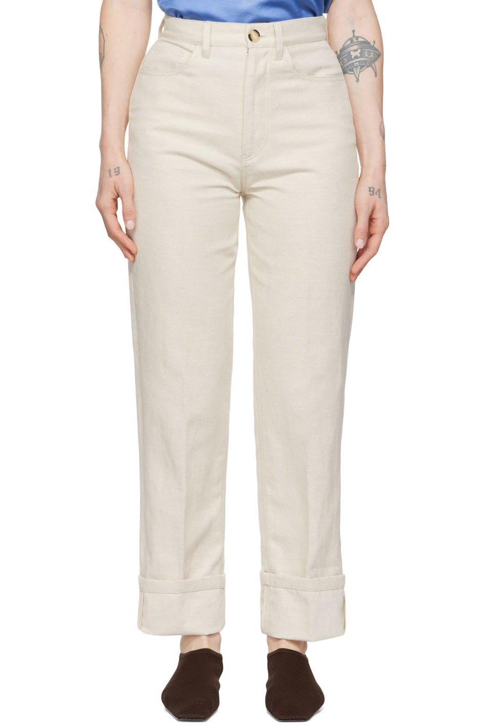 Nanushka - Pantalon Loua blanc cassé