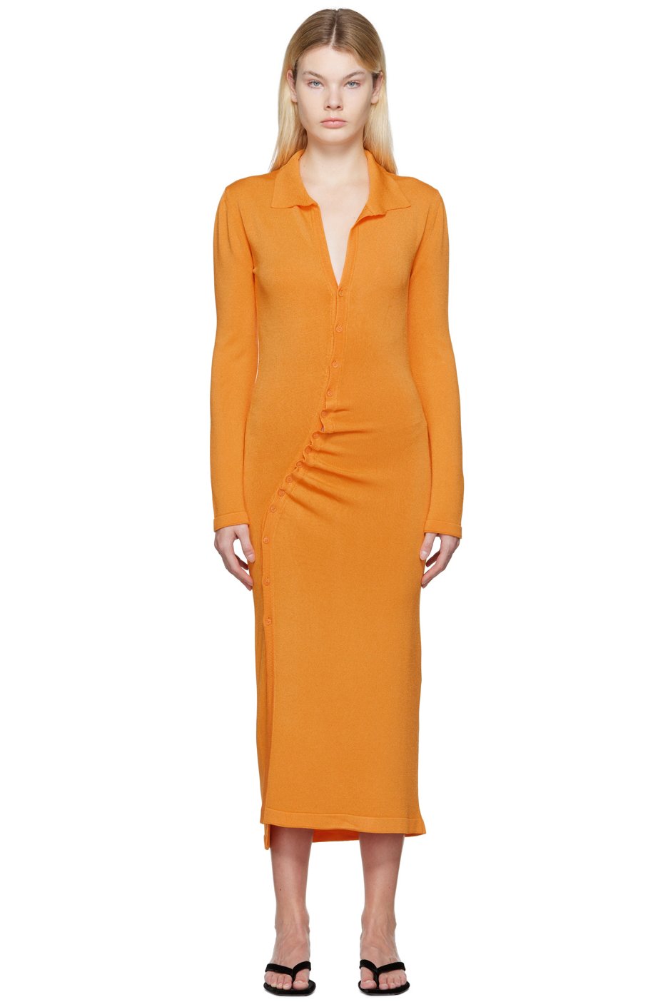 Olēnich - Robe midi orange à fronces