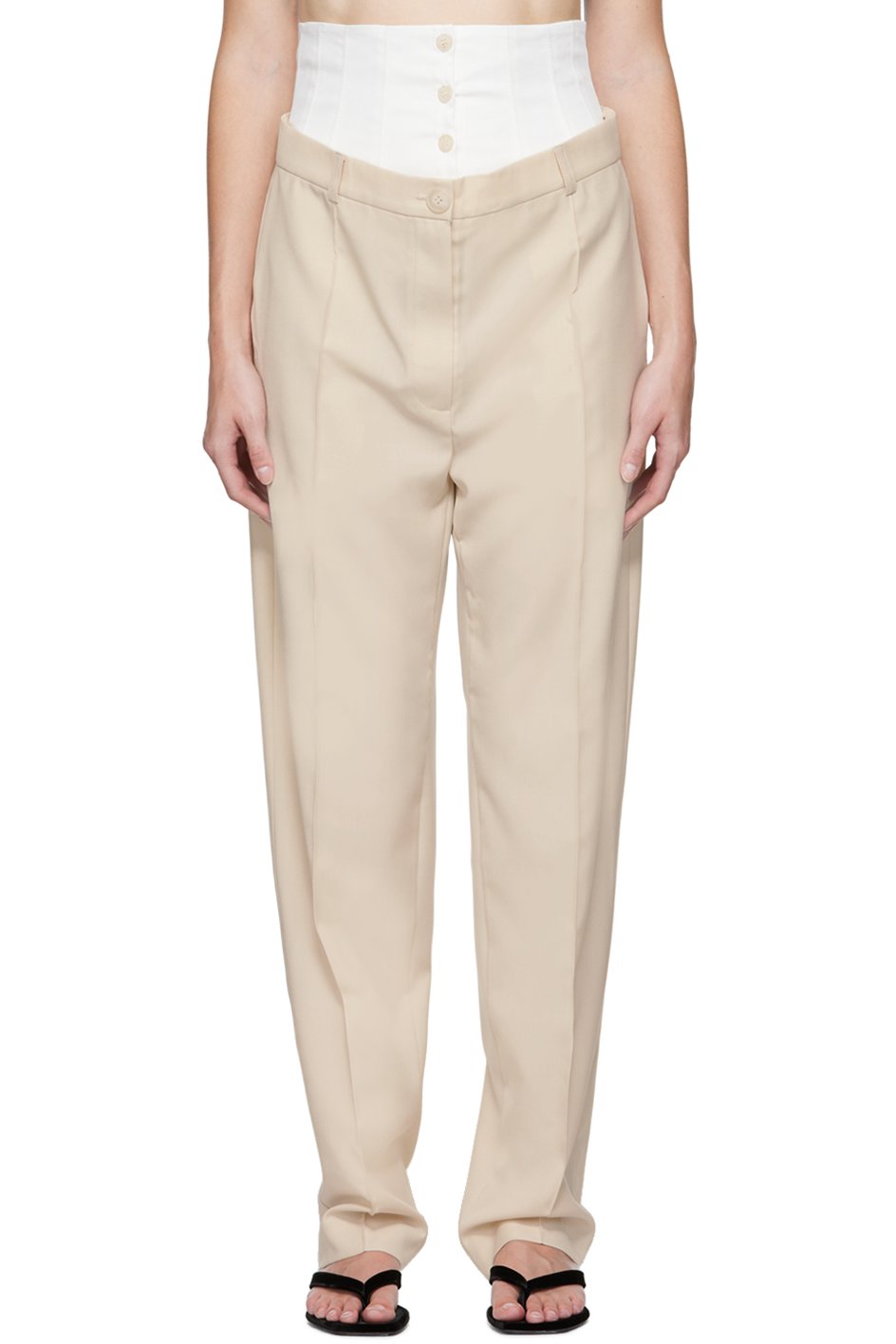 Olēnich - Pantalon beige à empiècement de style corset