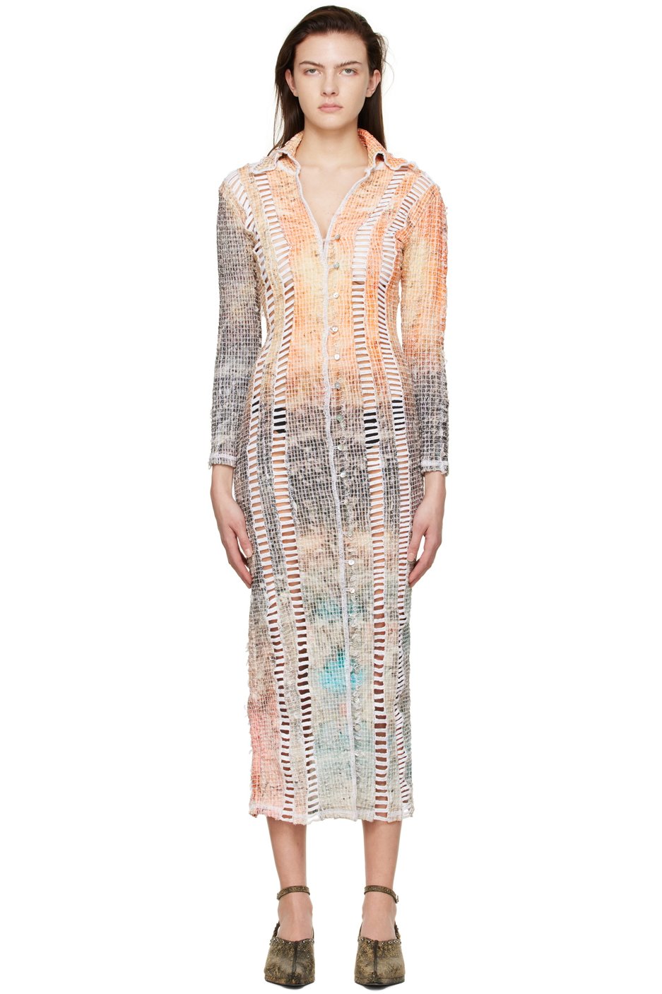 Luna Del Pinal - Robe midi orange en polyester