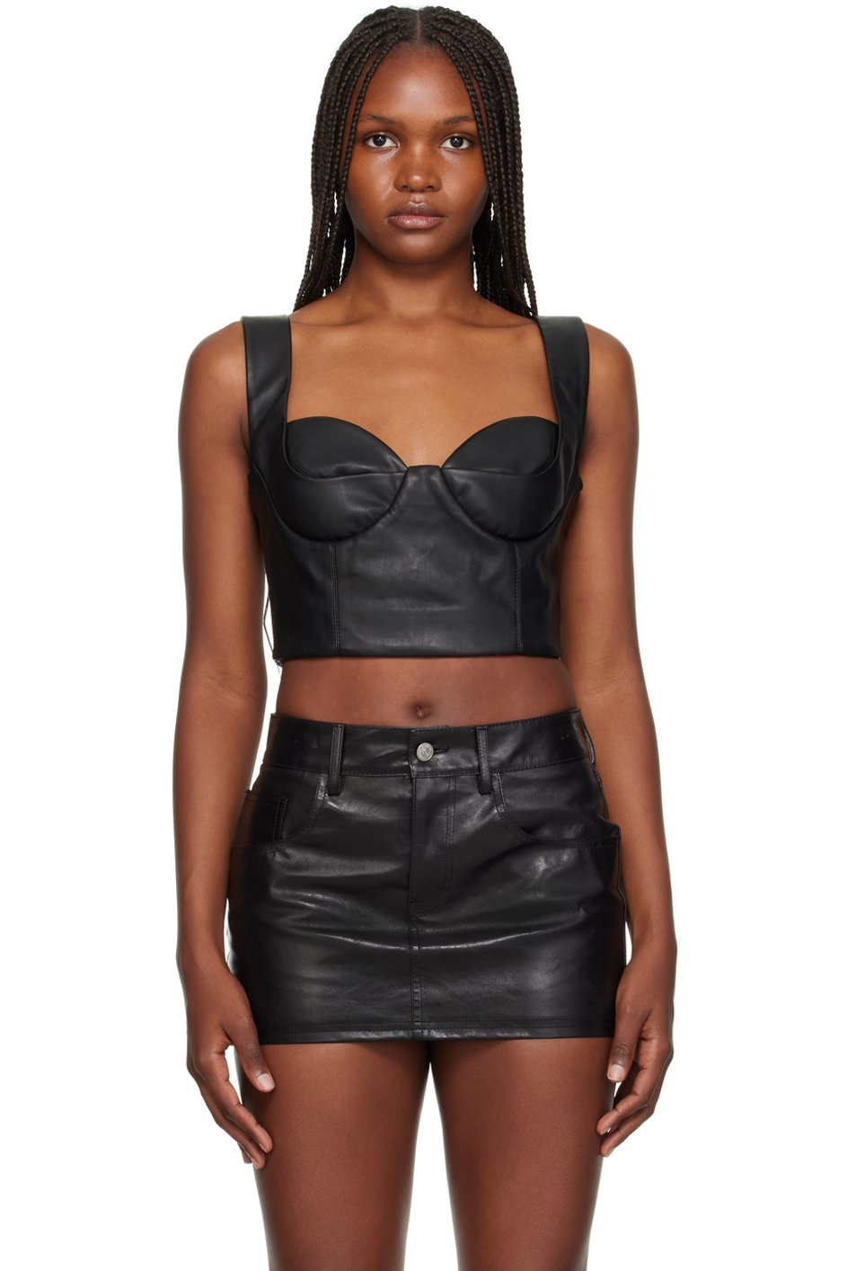 Aleksandre Akhalkatsishvili - Corset noir en cuir synthétique à bonnets rembourrés