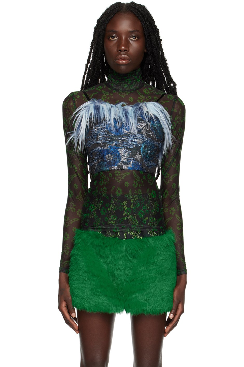 SHUTING QIU - Camisole bleu à motif en tissu jacquard