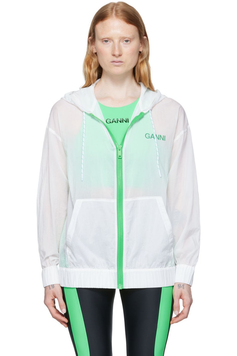 GANNI - SSENSE Exclusive White Recycled Nylon Sport Hoodie