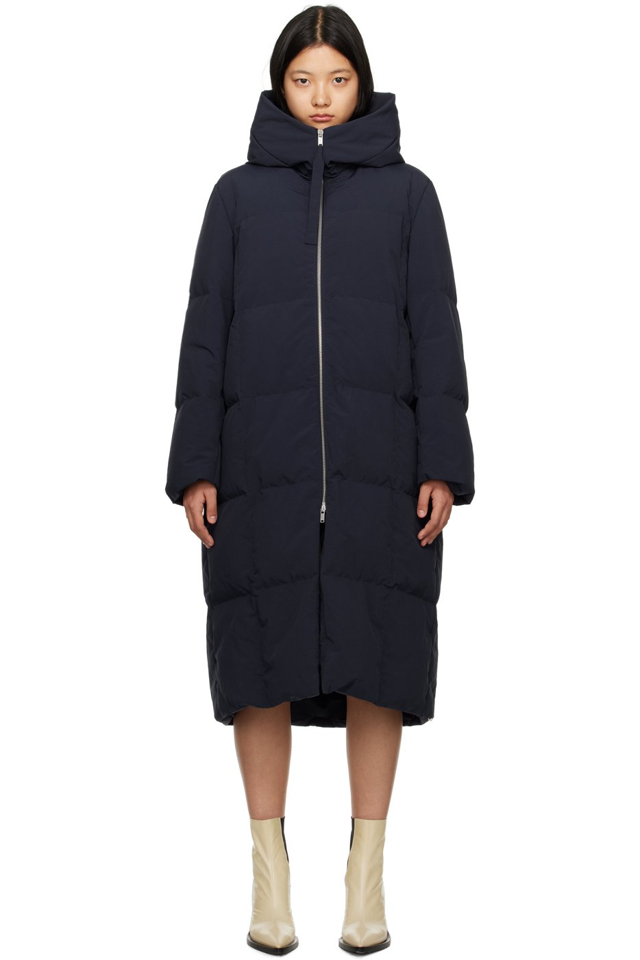 Jil Sander - Blouson bleu marine rembourré en duvet à capuche