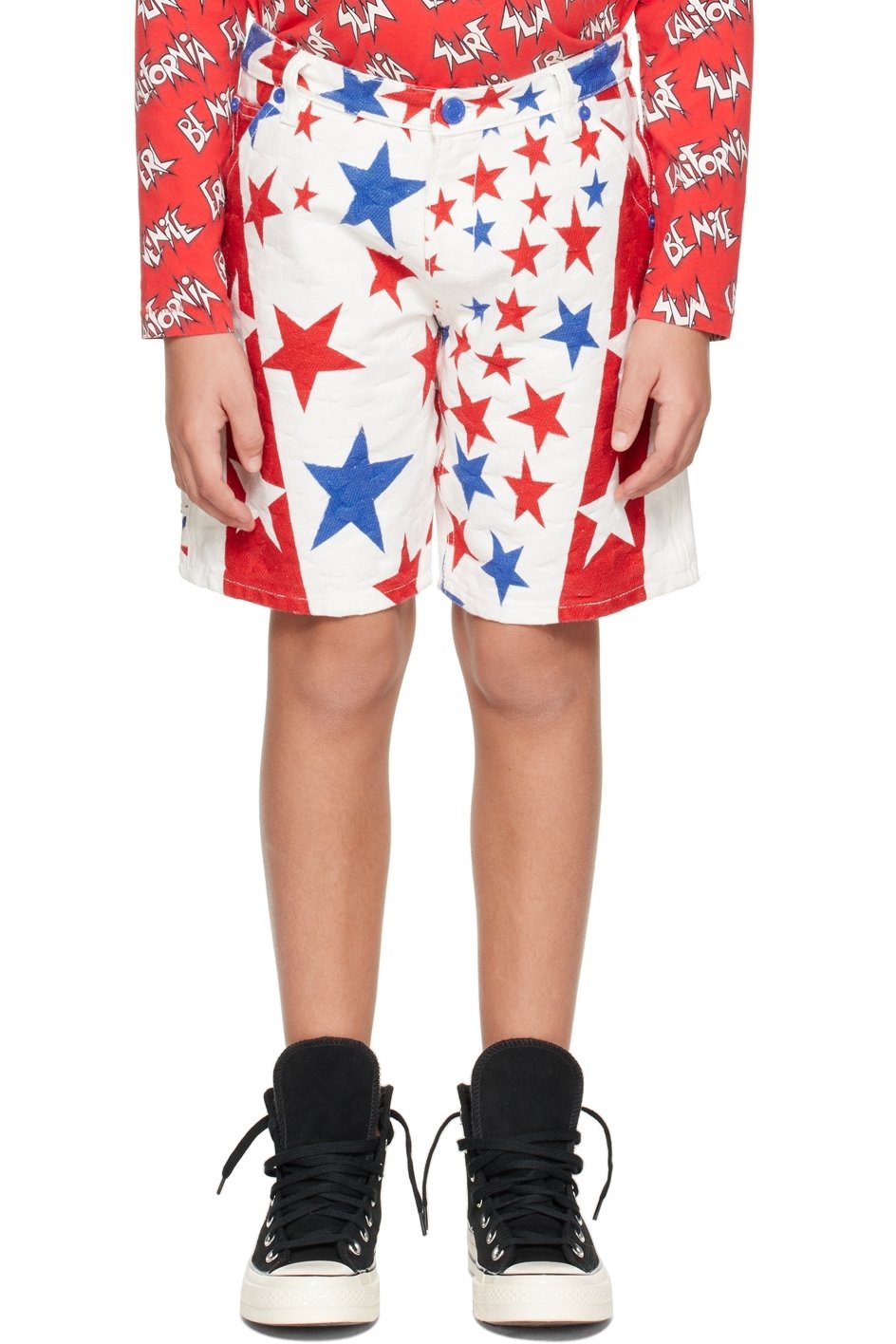ERL - Kids White Jacquard Denim Shorts