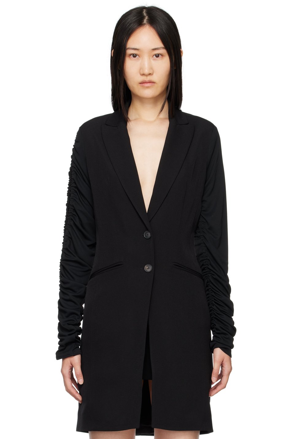 Atlein - Manteau noir à manches ruchées