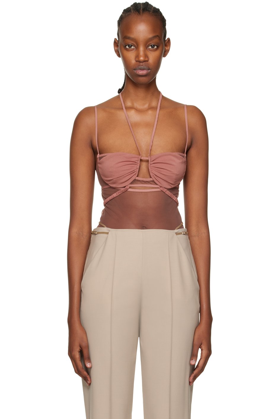 Nensi Dojaka - Justaucorps drapé taupe à soutien-gorge