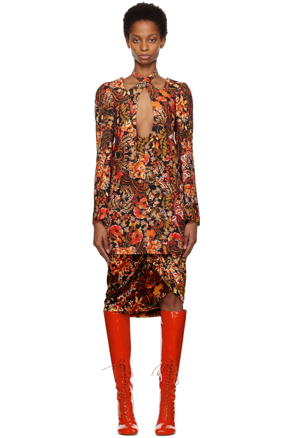 Dries Van Noten - Robe courte orange à découpes