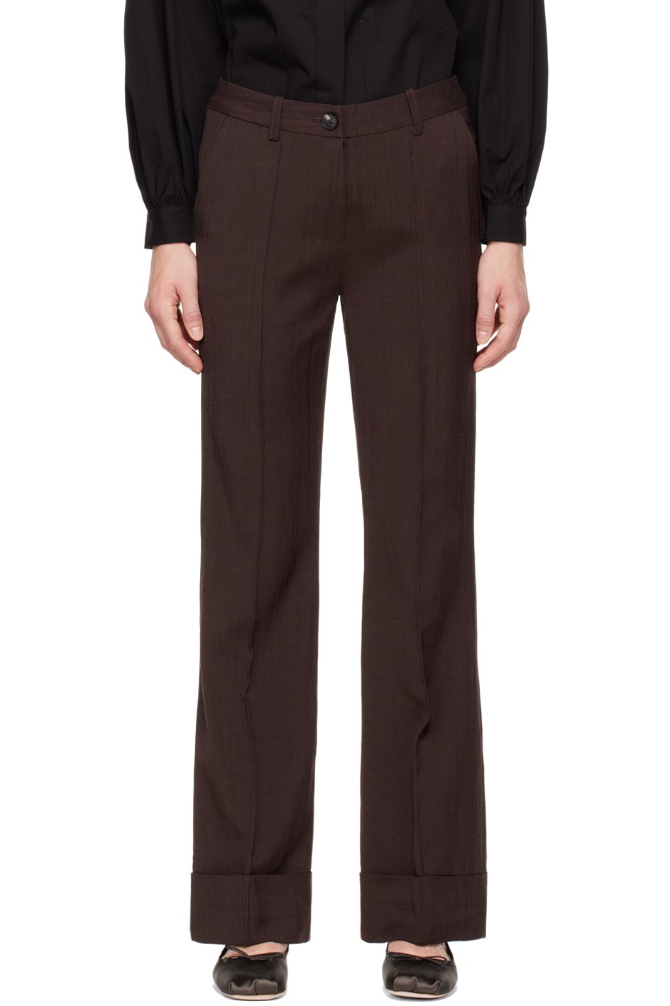Co - Pantalon brun à revers roulés