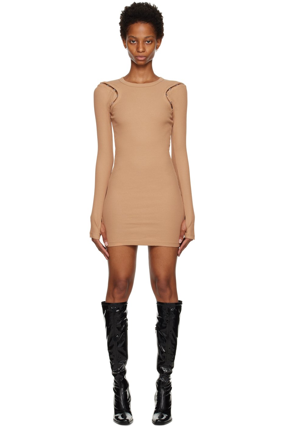 Dion Lee - Robe courte brun clair à agrafes et œillets