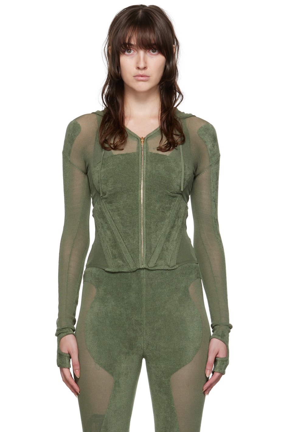Dion Lee - Pull à capuche kaki à panneaux