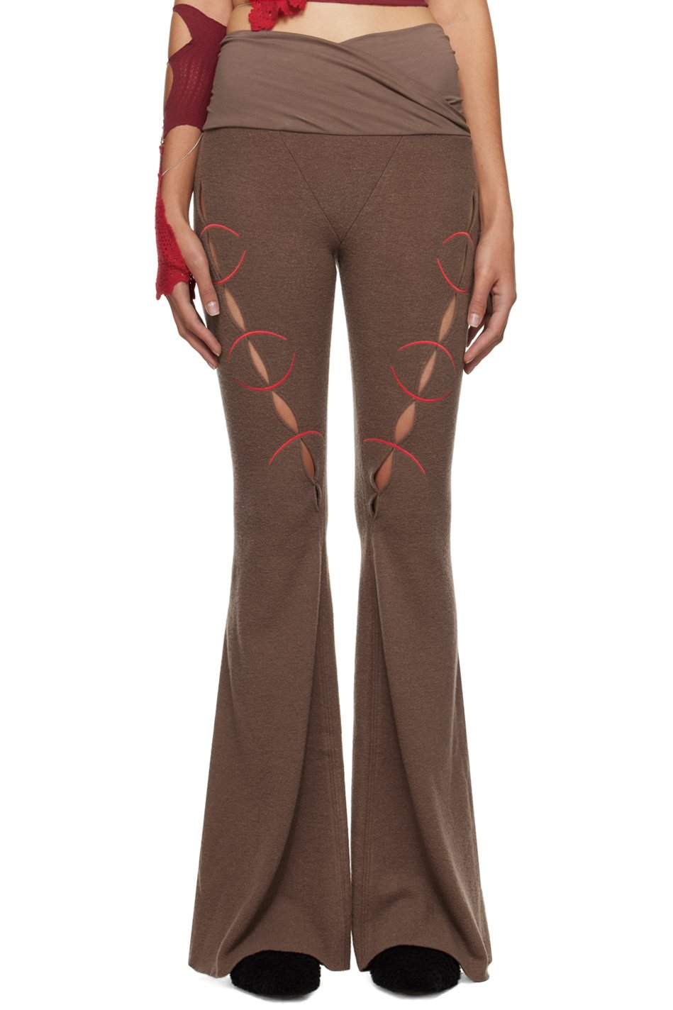 Rui - Brown Embroidery Cut Out Trousers