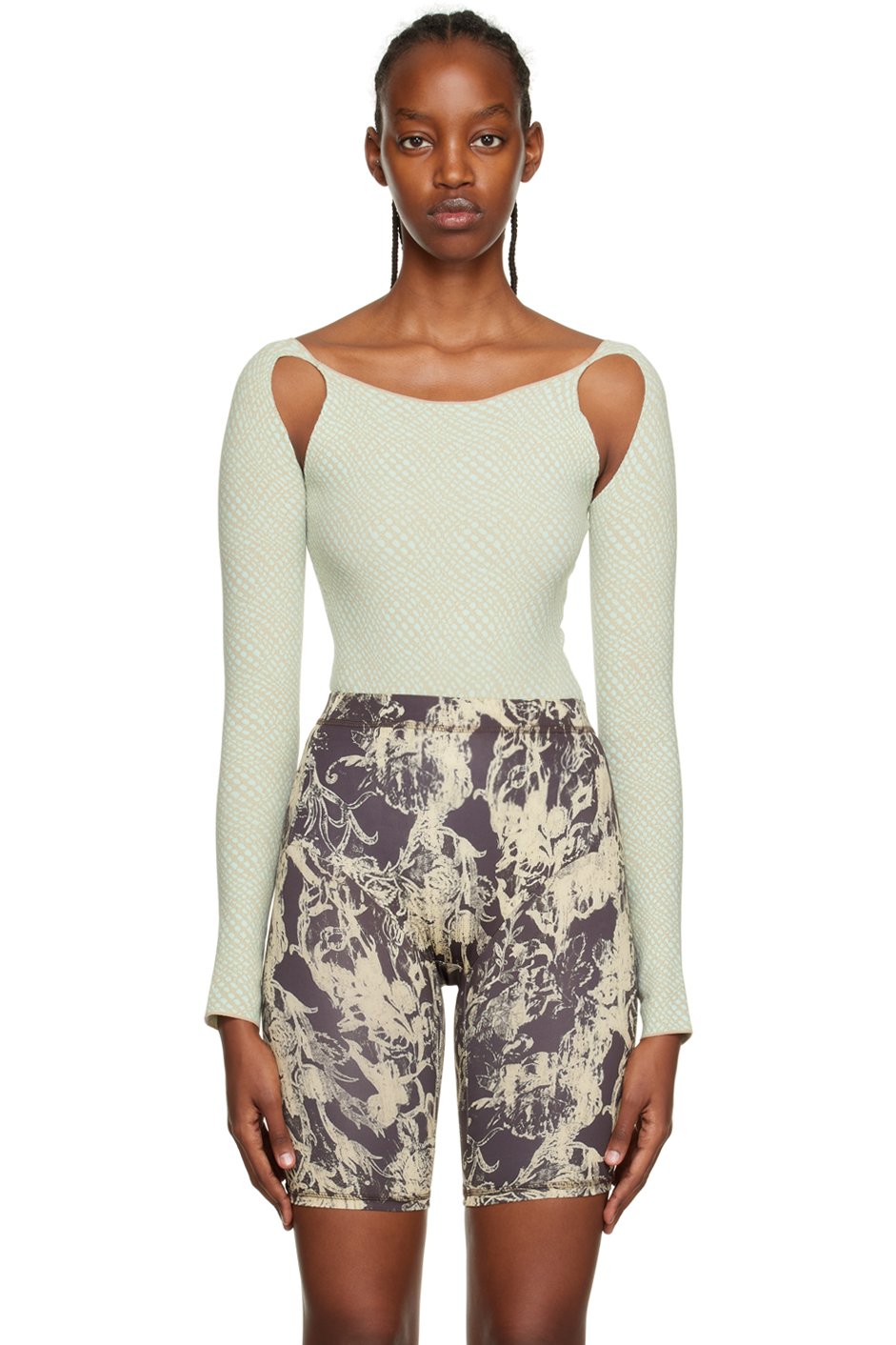 Rui - Blue & Beige Cutout Bodysuit
