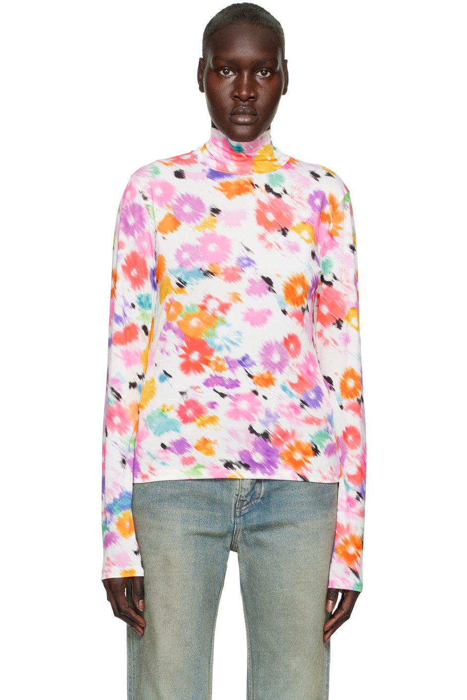 MSGM - Col roulé multicolore à motif fleuri imprimé