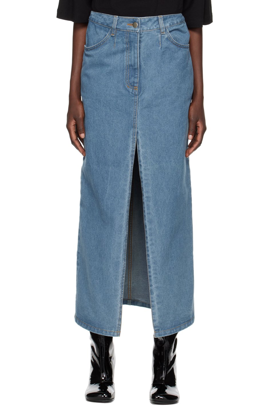 Lado Bokuchava - Jupe longue boyfriend bleue en denim