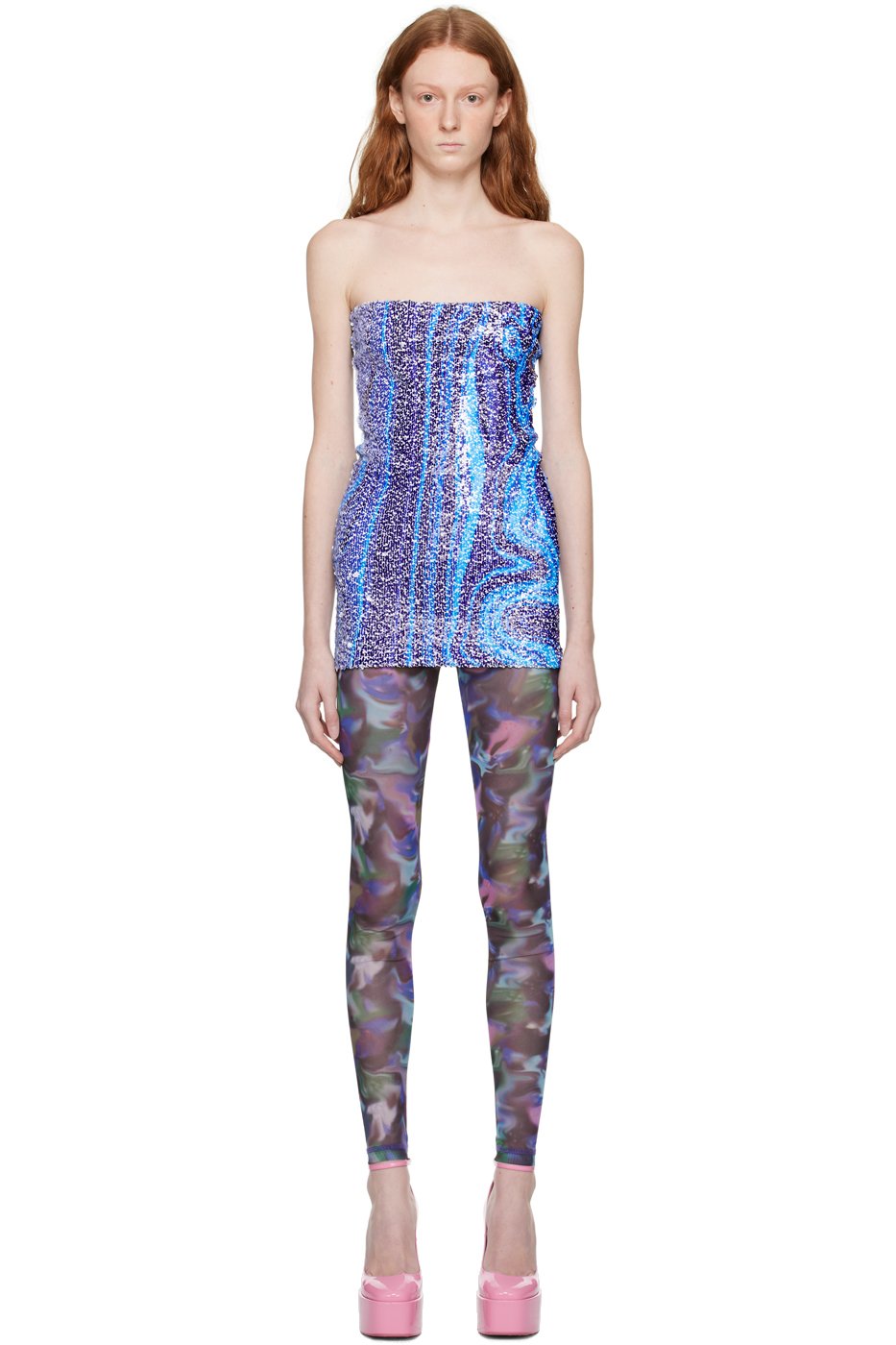 Sinead Gorey - Robe courte réversible mauve et blanc à motif graphique