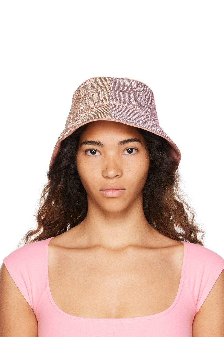 KARA - Chapeau bob rose en filet à ornements en verre taillé